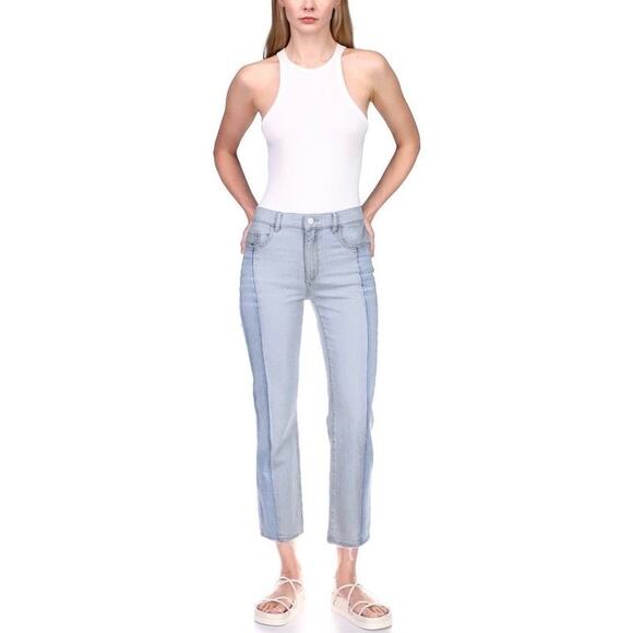 DL1961 Patti Straight High Rise Vintage Powder Mixed Blue Denim Jeans, Size 25 - Picture 1 of 13